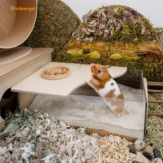 Niteangel Animal Sand-Bath Box: - Acrylic Critter's Sand Bath Shower Room & Digging Sand Container for Hamsters Mice Lemming Gerbils or Other Small Pets (Rectangle, Burlywood)