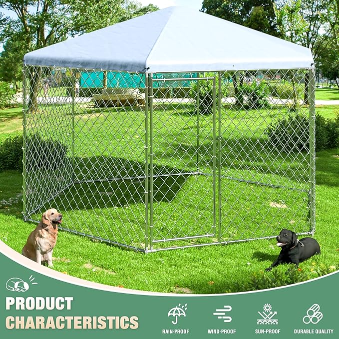 Large Dog Kennel Outside,Outdoor Dog Kennel with Roof,Large Dog Cage with Steel Fence Secure Lock for Garden/Yard (13.3X13.3X8.8 FT)
