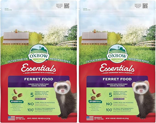 Oxbow Essentials Ferret Food,Vitamin & Mineral Rich Formula for Ferret,High Protein Food & High Fat,Small Animal Pet Products, Made in USA,4 lb Bag,(Pack of 2)