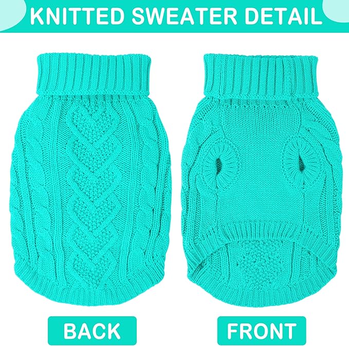 Dog Sweaters Small Dog Clothes for Winter Solid Knitted Puppy Sweater Warm Pet Cat Sweater Doggy Pullover Outfit with Heart-Shape Design(Lake Green, Medium)