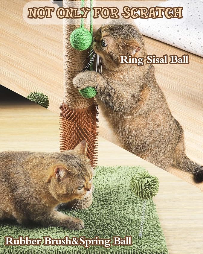ANWA 35" Tall Simulated Cat Scratching Post with Self-Grooming Rubber Brush - Image 4