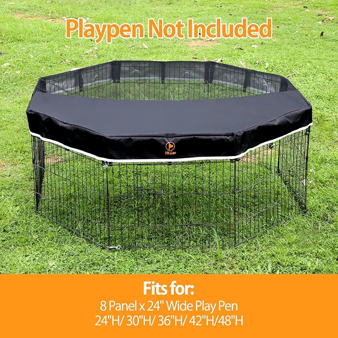 PJYuCien Dog Playpen Mesh Top Cover, Fits 24 Inch 8 Panels Metal Exercise Pet Pen, Elastic Buckles Connections, Black (Note: Only Cover, Fence Not Included)