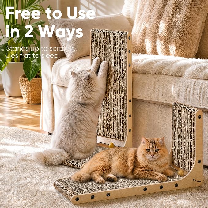 FUKUMARU Cat Scratcher 2 Packs, 25 Inch Cat Scratching Boards, L Shaped Pad - Image 4