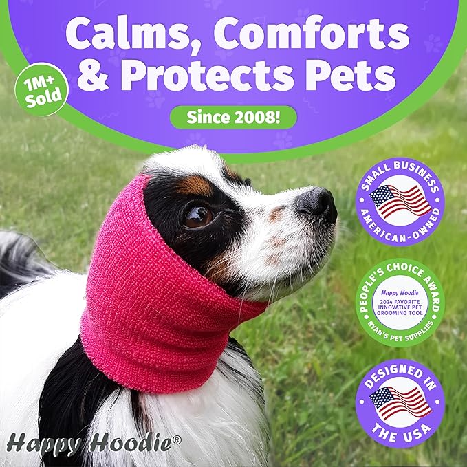Happy Hoodie The Original Dog & Cat Calming Band - American Brand - Anxiety Relief/Noise Protection-Grooming-Thunder-Fireworks (XS, Pink) - Since 2008