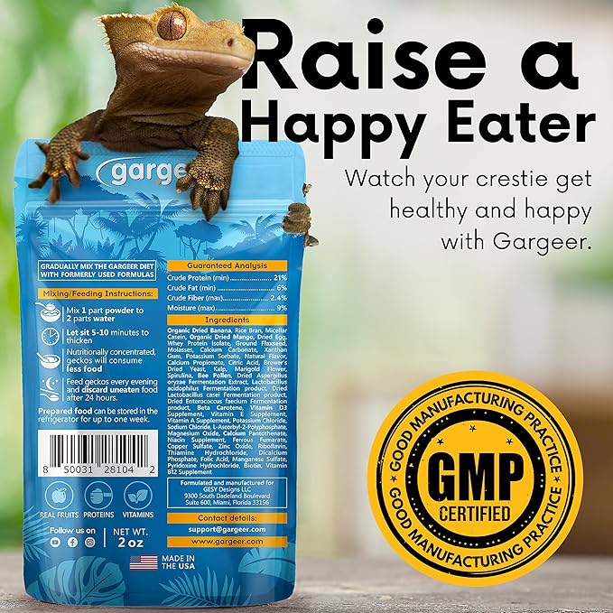 Gargeer 2oz Complete Crested Gecko Food Diet. Premium Mix, Ready to Use Freshly Made Powder. Unique Formula, Developed & Made in the USA. Enjoy! (Mango)