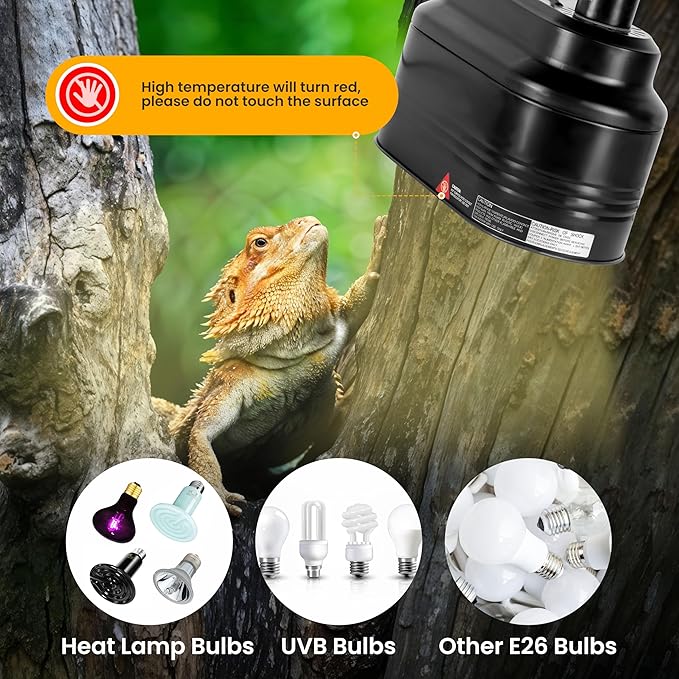 Simple Deluxe Dual Reptile Light Fixture 160W, Reflector Dome Heat/UVB Lamp Cap, for Small Animal Terrarium and Tortoise Habitat