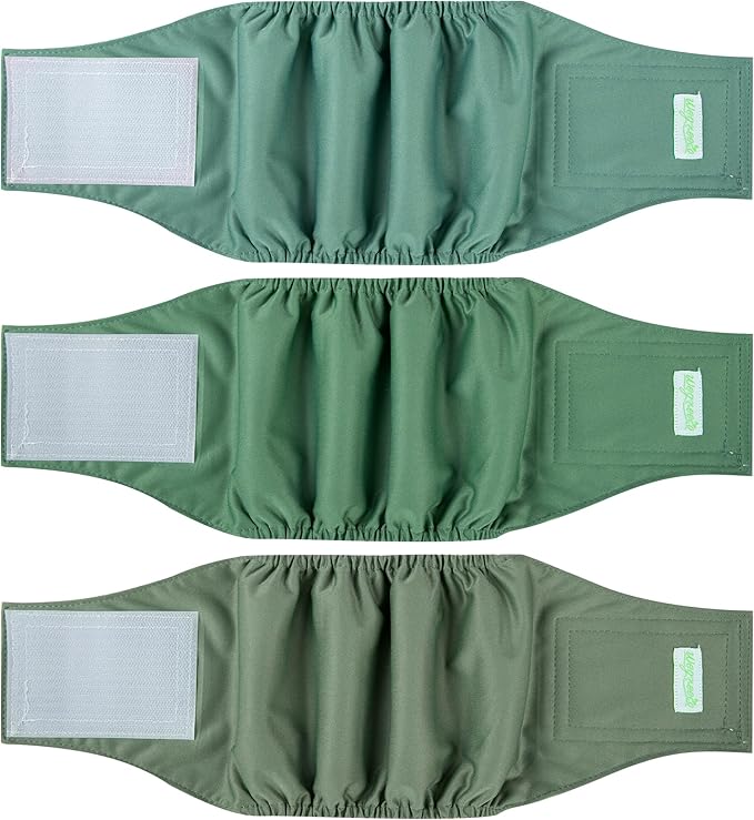 wegreeco Washable Male Dog Belly Band (Stylish Pattern)- Pack of 3 - Male Dog Belly Wrap, Dog Diapers Male (Green Series, X-Large)