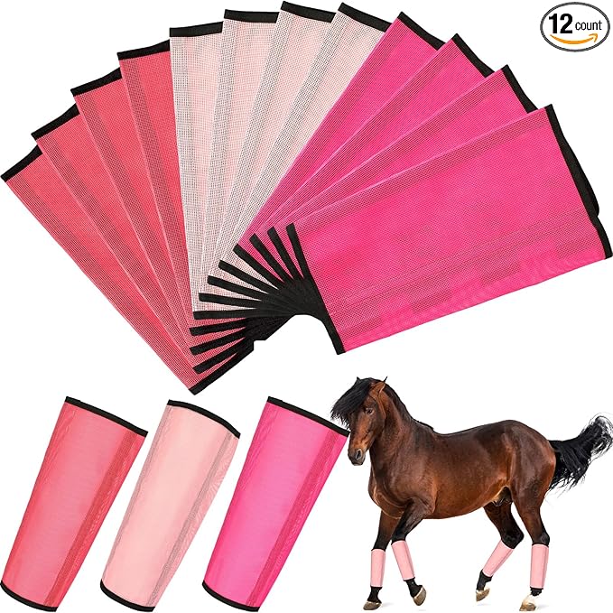 Set of 12 Mesh Fly Boots for Horse Breathable Mesh Horse Boots Protective Horse Leg Loose Wraps Horse Leggings for Preventing Flies and Mosquitoes Bites