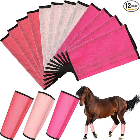 Set of 12 Mesh Fly Boots for Horse Breathable Mesh Horse Boots Protective Horse Leg Loose Wraps Horse Leggings for Preventing Flies and Mosquitoes Bites