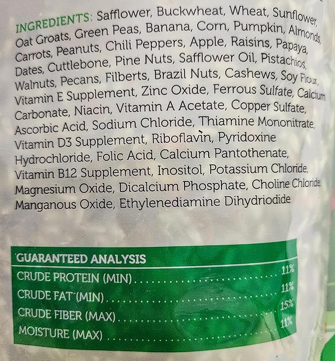 Parrot Bird Food (with Sunflower Seeds), 4 lbs Bag - Seed Mix for a Variety of Parrots