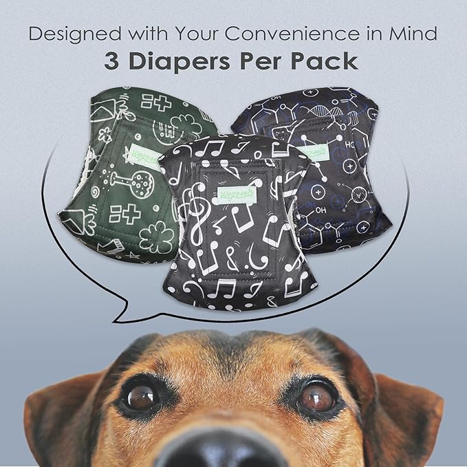 wegreeco Washable Male Dog Belly Band (Stylish Pattern)- Pack of 3 - Washable Male Dog Belly Wrap, Dog Diapers Male (Cool Design, Large)
