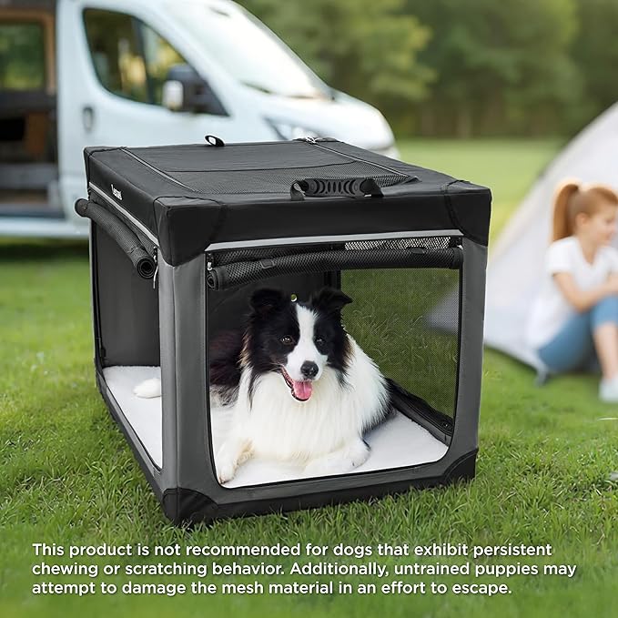 Lesure Shown on TODAY Show Soft Collapsible Dog Crate - 42 Inch Portable Travel Crate for Extra Large Dogs Indoor & Outdoor, 4-Door Foldable Pet Kennel with Mesh Windows, Green