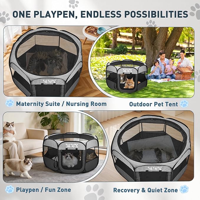 Portable Pet Playpen for Medium Dogs & Cats, Foldable Puppy Safety Pen with Removable Zipper Top, Breathable Mesh Dog Delivery Room, Indoor Isolation Cage for Pets (Dark Grey, Medium)