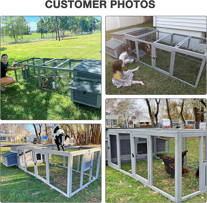 103’’ Large Chicken Coop with Run, Wooden Chicken House with Two Large Nesting Box and Leakproof Tray, Outdoor Hen House Poultry Cage for 4-6 Chickens, Waterproof Roof