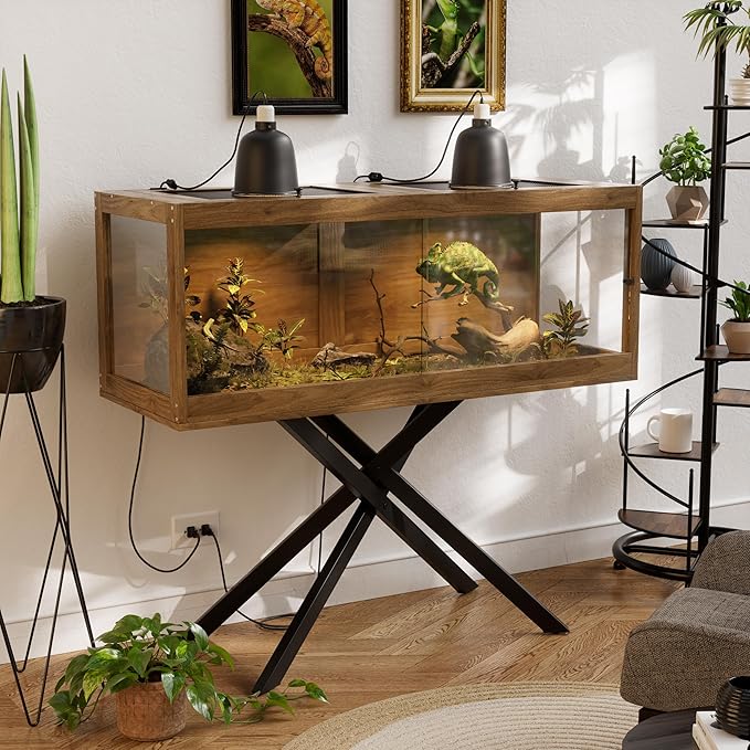 PAKASEPT 80 Gallons Bearded Dragon Tank with Leg Stand,Tempered Glass Reptile Enclosure with Metal Mesh Top,Snake/Lizard Tank for Chameleon,Tortoise,Hecko,Brown