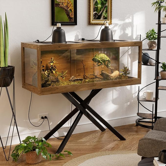 PAKASEPT 80 Gallons Bearded Dragon Tank with Leg Stand,Tempered Glass Reptile Enclosure with Metal Mesh Top,Snake/Lizard Tank for Chameleon,Tortoise,Hecko,Brown
