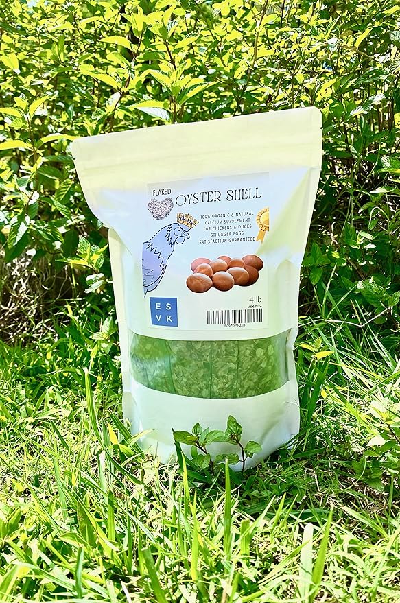 Natural Flaked Oyster Shell - 4 Pound (Pack of 1) | Calcium Supplement for Chickens, Ducks, and Other Birds| Made in USA (4 lb)