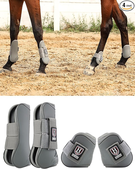 Harrison Howard Horse Tendon Boots Open Front/Fetlock Boot for Horse Protective Boots for Jumping, Trail Riding Set of 4