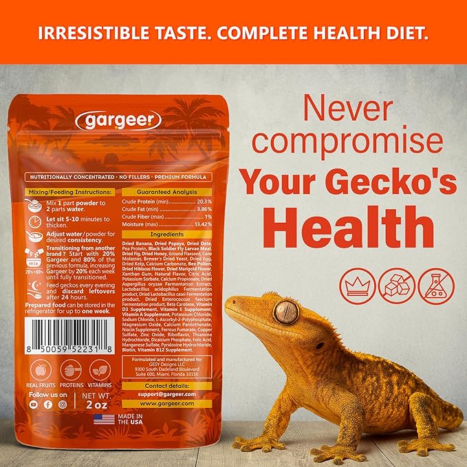 Gargeer 'Picky Geck' Energy Nectar - Premium Crested Gecko Food | Calcium-Rich Fruit Formula for Bone Strength & Energy Support | No Fillers - Only Premium Ingredients | 2oz | Made in USA