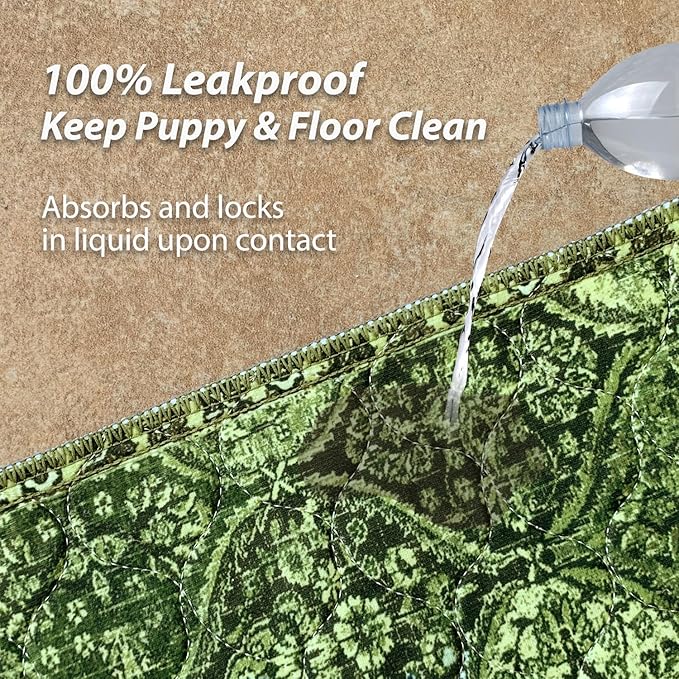 nunubaby Washable Pee Pads for Dogs, Stylish, Non-Slip and Leak-Proof Pee Pads. Reusable Potty Pads for Dogs for Crates and Floors.(Green/Multi, 31" x36" )