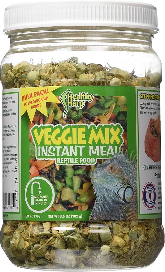 Healthy Herp Veggie Mix Instant Meal for Reptiles - Nutritious Bearded Dragon Accessories, Bearded Dragon Food - Made in USA - Quick Prep, Ideal for Box Turtles, Lizards, Tortoises - 3.6 oz (102g)