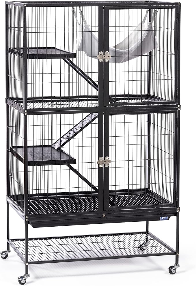 Prevue Pet Products Ferret Stack Two Story Ferret Home with Portable Stand, Escape Proof Lock, Hammock, Ramps, Expandable Add-On Cage Stacking System