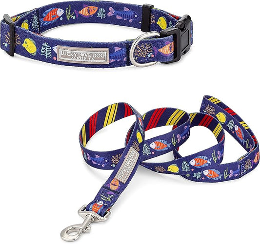 Lucky Love Dog - Easy Click Buckle Dog Collar with Leash Set Combo, Durable & Comfortable for Male & Female Dogs, Pet Collar for Large Dogs, Secure Fit - Mackey Combo, Large