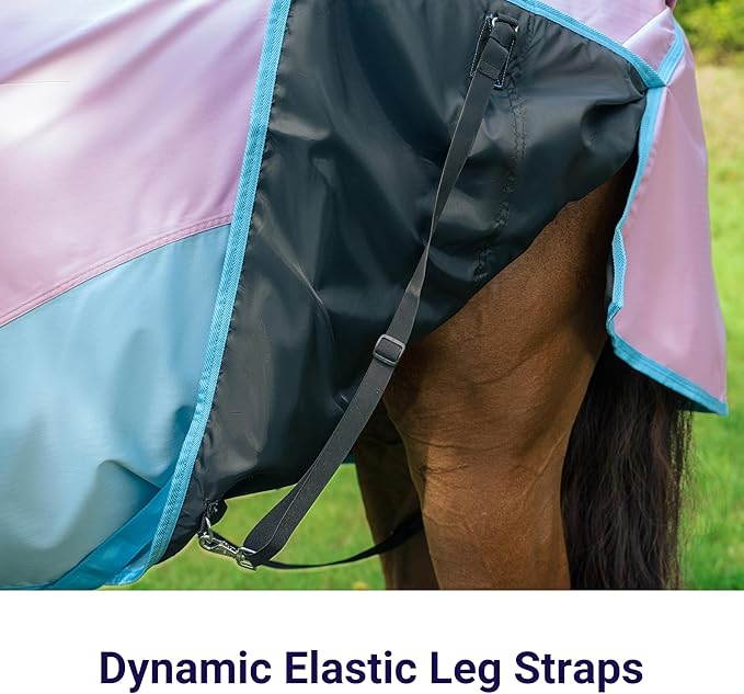 Horse Turnout Rain Sheet | 600 Denier Ripstop Turnout Blanket No Fill (0g) | Waterproof Lightweight Breathable | Tear-Resistant Outer & Rub-Free Silky Inner | Pink/Blue - 70 in