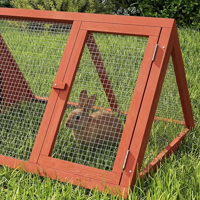 PawHut Rabbit Hutch Outdoor, Wooden Chicken Coop with Run, Outdoor Small Animal Cage for Rabbit, Small Duck and Chicken, for Garden, Backyard, Farms, 45" x 20.5" x 18", Orange