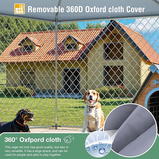 Large Dog Kennel Outside,Outdoor Dog Kennel with Roof,Large Dog Cage with Steel Fence Secure Lock for Garden/Yard (13.3X13.3X8.8 FT)