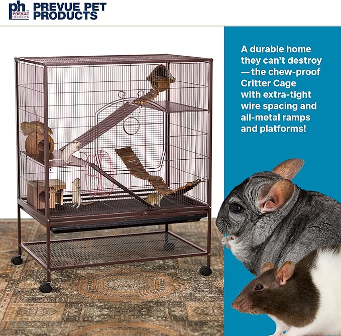 Prevue Pet Products Rolling Small Animal Cage - Ideal for Rats, Chinchillas, Ferrets, Guinea Pigs, Chew-Proof Critter House, Easy to Clean - Earthtone Dusted Rose Hammertone Finish