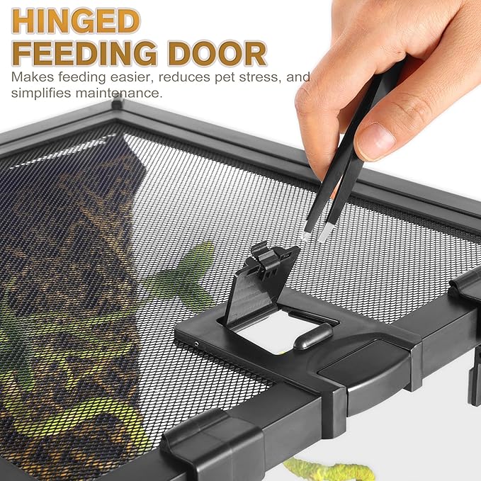 12"x8"x8" Mini Reptile Glass Terrarium, Top-Opening Vivarium with Escape-Proof Lock & Feeding Door, Suitable for Small Reptiles Such as Hatchling Snakes, Tarantulas & Beetles.