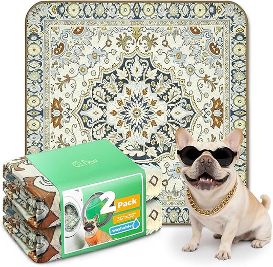 FXW Washable Pee Pads for Dogs, Puppy Pads with Super Absorbent, Specifically Designed for Potty Training, 35" Square, Boho Beige, 2 Packs