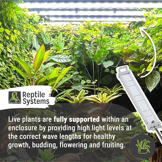 Reptile Systems New Dawn LED ProTen Fixture – Full Spectrum 10-18in 7w Lighting with Integrated Cooling – for Terrariums & Vivariums – Highlights Natural Behavior & Color