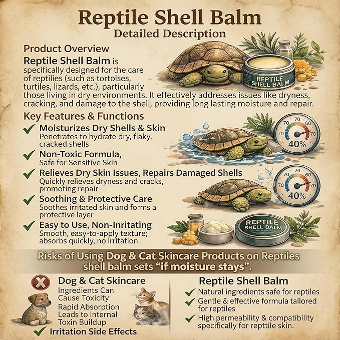 Reptile Shell Balm 2 Oz Turtle Shell Care Conditioner Moisturizer for for Tortoise, Lizard, Reptiles in Dry Environment Prevent Skin Dryness on Basking Platform, Tank, and Rock 60 g