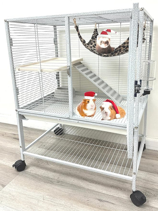 Two Tiers Deluxe Small Animal Critter Home Cage Tight 1/2-Inch Bar Spacing for Feisty Ferret Play Hammock Chinchilla Rat Mice Squirrel Rabbit Sugar Glider with Rolling Stand