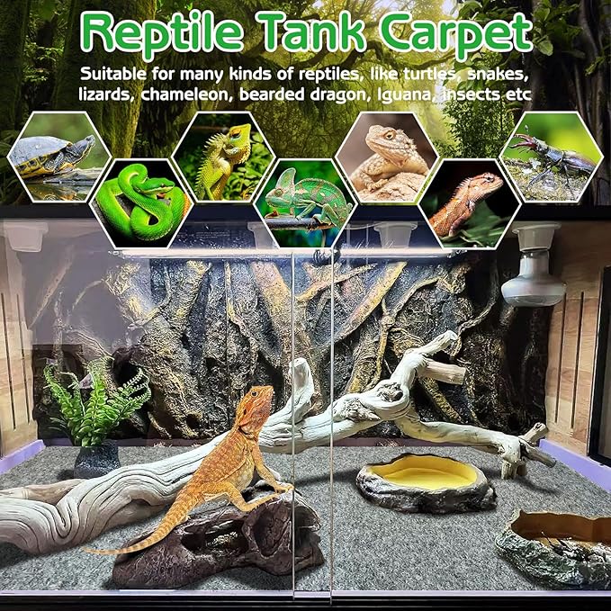Tfwadmx Reptile Carpet, 2 Pack of Bearded Dragon Mat Terrarium Bedding Substrate Liner Reptile Mat for Snake Turtle Lizard Geckos Hermit Crabs (39'' X 20'')