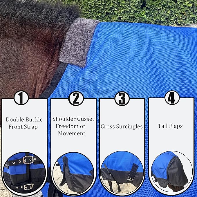 Mini Horse/Pony/Foal/Miniature Turnout Blanket, Medium Weight Winter Blanket for Horses, Donkey Blanket, 1680 Denier Waterproof &Breathable/220g Filling (Blue, 47in)