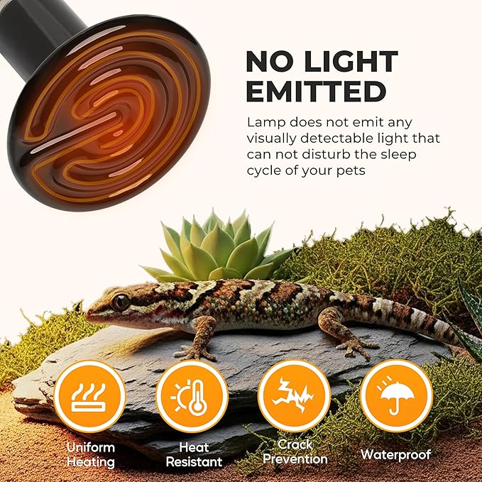 150W Reptile Heat Lamp Bulbs 2-Pack, Ceramic Heat Emitters for Bearded Dragon Gecko Lizard Turtle Snake, Night Basking Heat Lamp for Amphibian Chicken Pets E26