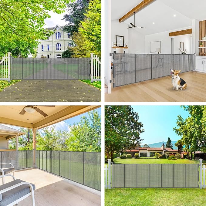 200" Extra Long Baby Gate Retractable Dog Gate, 16ft Retractable Baby Gate Extra Wide Garage Gate, 48" Tall Dog Gate Retractable Pet Gate for Wide Openings, Outdoor Retractable Driveway Gate, Gray