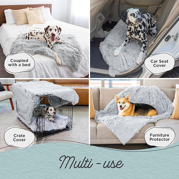 Best Friends by Sheri Calming Shag Dog Blanket – Ultra Soft Faux Fur Pet Throw, Anxiety-Relief, Lightweight Warm Bed Cover for Dogs and Cats, Machine Washable, Frost Gray, 30" x 40"