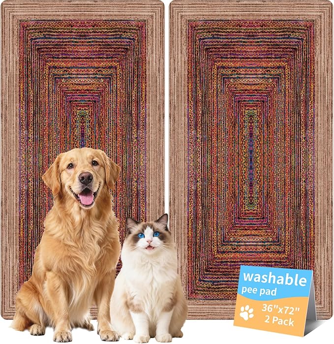 Washable Pee Pads for Dogs, Reusable Puppy Potty Training Pads, Ultra-Absorbent Thick Waterproof Leak-Proof Non-Slip Pads & Mat for Crate, Playpen, Floor, Whelping & Housebreaking , 2 Pack 36"x72"