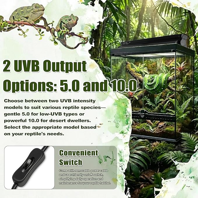 T5 HO UVB Reptile Light Kit, 6.4" Fixture with 4W 5.0 UVB Tube, Suitable for Rainforest Reptiles Including Crested Geckos