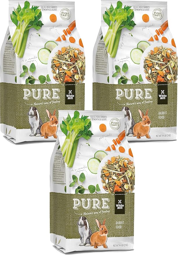 Witte Molen Pure Rabbit Food Seed Mixture Carrot, Celery, Timothy Hay and Varied Gourmet Muesli Dry Food, 4.4 lbs, (Mini Rex, Lionhead Rabbit, English Lop, Dutch Rabbit) (13.2 lbs 3 Pack)