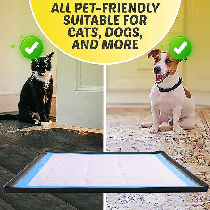 TidyFriend Dog Pee Pad Holder Tray Fits for 30” x 36” Pee Pads with Corner Lock Holes, Raised Edges, Non-Spill, Easy to Clean Silicone Dog Potty Tray Holder, for Indoor Floor Protection (Grey)