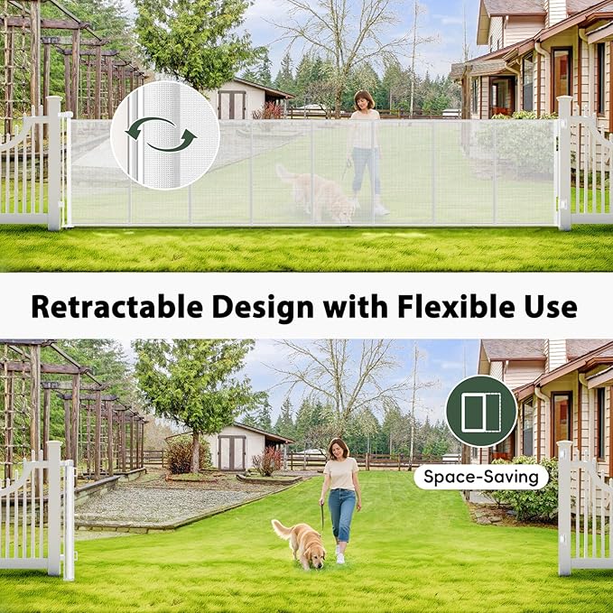 250" Extra Wide Retractable Dog Gate, Reinforced 20ft Retractable Baby Gates Extra Wide Dog Gate, 48" Extra Tall Baby Gate Retractable Outdoor Fence, Extra Long Pet Gate Retractable Gate Indoor, White