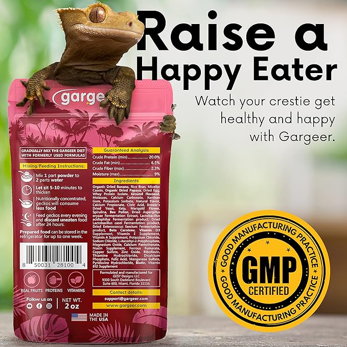 Gargeer 2oz Complete Crested Gecko Food Diet. Premium Mix, Ready to Use Freshly Made Powder. Unique Formula, Developed & Made in the USA. Enjoy! (Papaya)