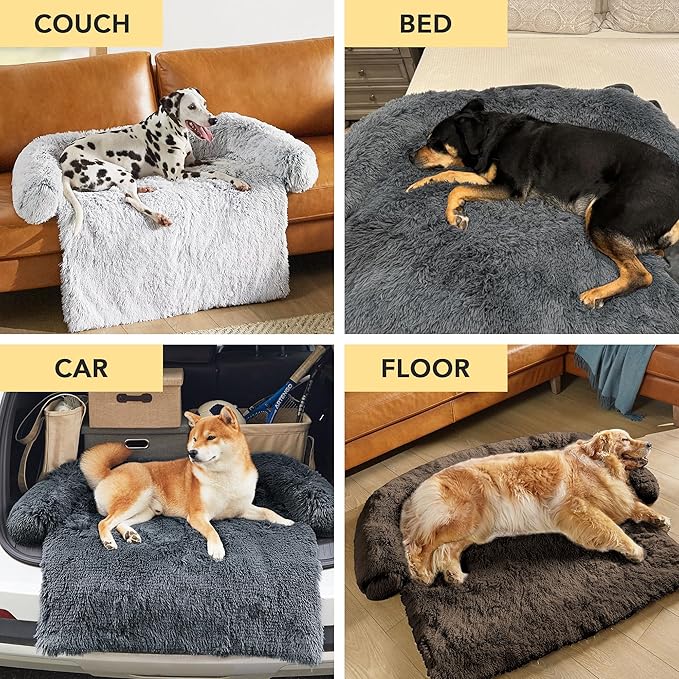 Codi Calming Dog Bed for Couch – Anti-Anxiety Sofa Protector Mat for Large Dogs, 41''x37''x6'', Machine Washable, Fluffy & Cozy with Non-Slip Bottom, Dark Grey