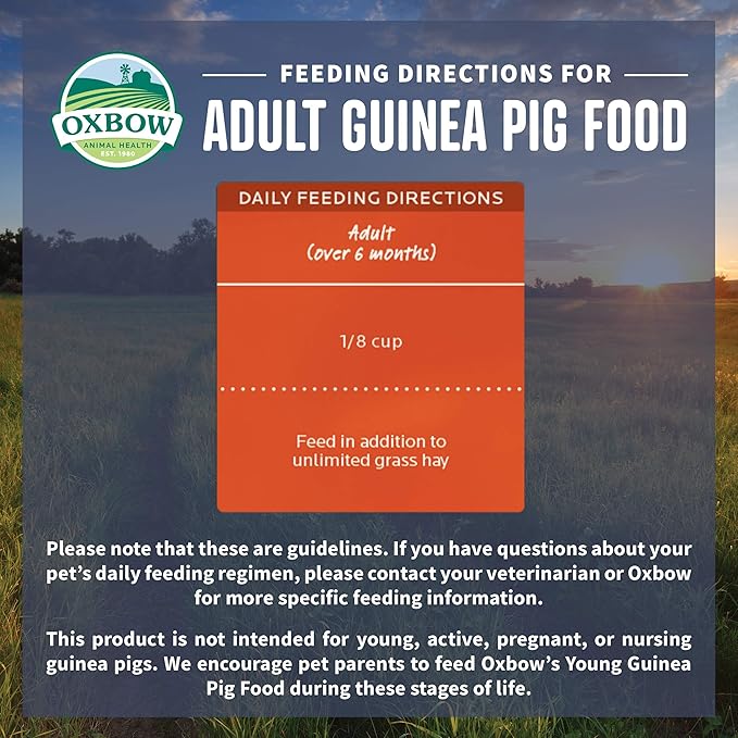 Oxbow Garden Select Guinea Pig Food, Adult, Made with Oxbow Timothy Hay for Guinea Pig, Pet Food Pellets with Vitamin C, Non-GMO, Small Animal Pet Products, Made in USA, High Fiber, 8 lb. Bag