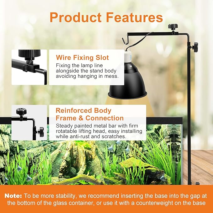 Simple Deluxe Reptile Light Stand Adjustable 14-26 inch Floor Lamp Holder, Metal Bracket for Reptile Tank & Terrarium Heating Light